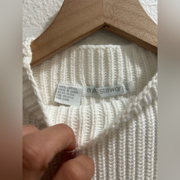 100%cotton white ribbed-knit, sleeveless mock-neck top warm cold weather size L - Picture 4 of 5